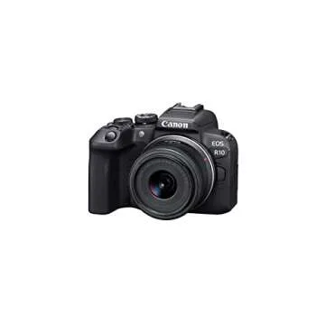 Canon EOS R10 Content Creator Kit, Mirrorless Vlogging Camera with RF-S18-45mm F4.5-6.3 is STM Lens, Tripod and Stereo Microphone, 24.2 Megapixel CMOS (APS-C) Sensor, 4K Video, Black