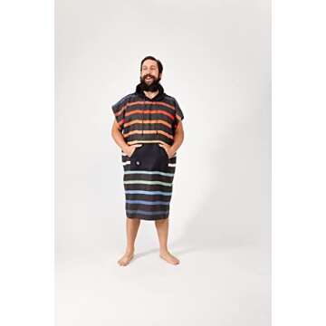 Nomadix Changing Poncho - S/M - Quick Dry & Absorbent Hooded Surf & Swim Poncho - Sewn Sides For Private Changing - Front Pocket Storage - Made From Post-Consumer Recycled Materials - Pinstripes Multi