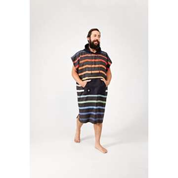 Nomadix Changing Poncho - S/M - Quick Dry & Absorbent Hooded Surf & Swim Poncho - Sewn Sides For Private Changing - Front Pocket Storage - Made From Post-Consumer Recycled Materials - Pinstripes Multi