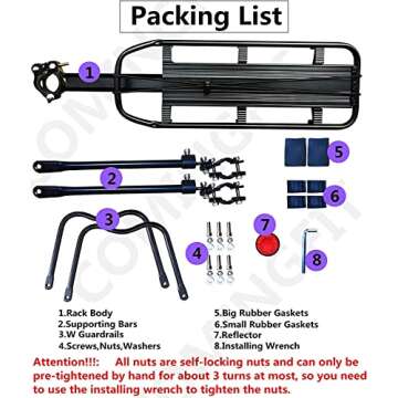 COMINGFIT 110 Lbs Capacity Almost Universal Adjustable Bike Luggage Cargo Rack Bicycle Accessories E...