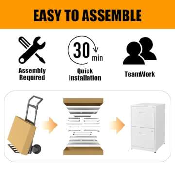 2 Drawer File Cabinet with Lock, Two Drawer Vertical Filing Cabinets, 18" Deep Steel Filing Cabinet for Home Office, Light Duty Metal White Filing Cabinet for Letter-Size Files - Assemly Required