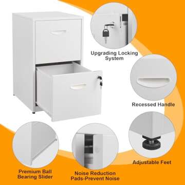 2 Drawer File Cabinet with Lock, Two Drawer Vertical Filing Cabinets, 18" Deep Steel Filing Cabinet for Home Office, Light Duty Metal White Filing Cabinet for Letter-Size Files - Assemly Required