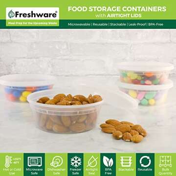 Freshware Food Storage Containers [50 Set] 8 oz Plastic Deli Containers with Lids, Slime, Soup, Meal...