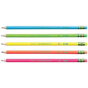 Ticonderoga Wood-Cased Pencils, Pre-Sharpened, #2 HB Soft, Neon Colors, 10 Count