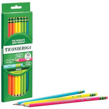 Ticonderoga Wood-Cased Pencils, Pre-Sharpened, #2 HB Soft, Neon Colors, 10 Count
