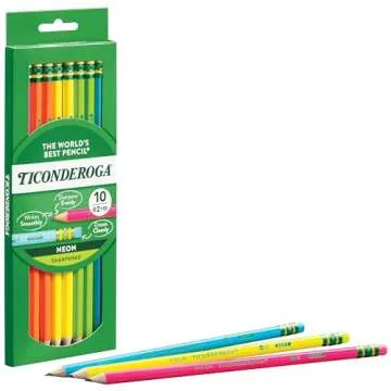 Ticonderoga Wood-Cased Pencils, Pre-Sharpened, #2 HB Soft, Neon Colors, 10 Count
