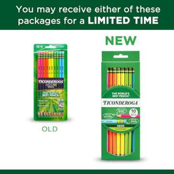 Ticonderoga Wood-Cased Pencils, Pre-Sharpened, #2 HB Soft, Neon Colors, 10 Count