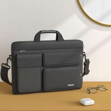 Stylish MOSISO Laptop Shoulder Bag for MacBook Air Pro 15-16 inch, Durable & Versatile with Pockets