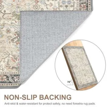 Bavni 8x10 Area Rugs for Living Room, Machine Washable Rug Lightweight Low Pile, Chenille Non Slip Rug Boho Print Decorative Carpet for Bedroom Dinning Room, Ivory/Teal