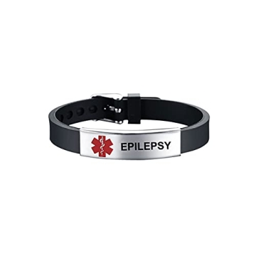 KunBead EPILEPSY Medical Alert Bracelets for Women - Adjustable Stainless Steel Silicone Emergency A...