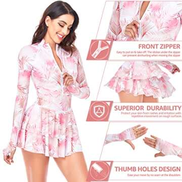 UNIQUEBELLA Rash Guard for Women, 1 Piece Modest Swimsuits for Women - Long Sleeve Swimsuits UV UPF 50+ Pink