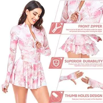 UNIQUEBELLA Rash Guard for Women, 1 Piece Modest Swimsuits for Women - Long Sleeve Swimsuits UV UPF 50+ Pink