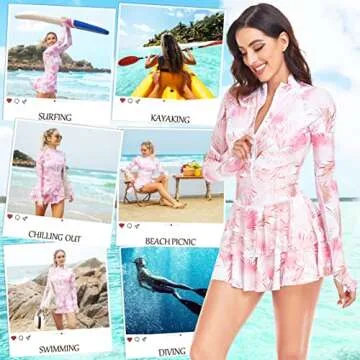 UNIQUEBELLA Rash Guard for Women, 1 Piece Modest Swimsuits for Women - Long Sleeve Swimsuits UV UPF 50+ Pink