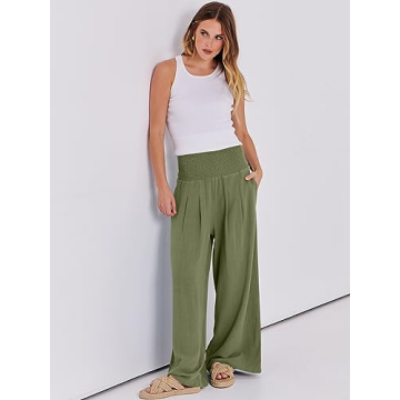 Stylish ANRABESS Women Linen Palazzo Pants for Summer