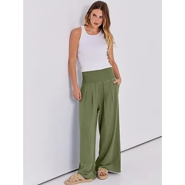 Stylish ANRABESS Women Linen Palazzo Pants for Summer