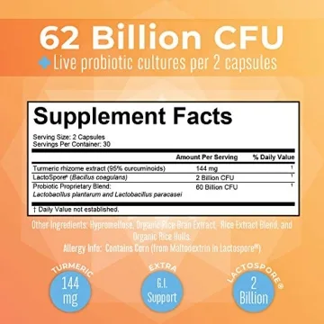 Organic Turmeric Probiotic 62B CFU Digestive Support Vegan