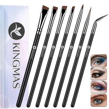 KINGMAS 7-Pc Eyeliner Brush Set - Ultra Thin Gel Liner Brushes for Precision