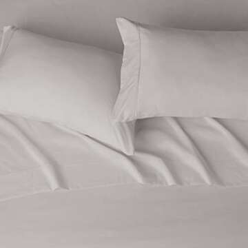 Amazon Basics 4 Piece Deluxe Microfiber Bed Sheets, Full Size, Light Gray, Solid