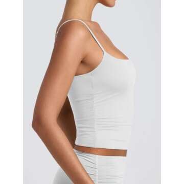 PINKMSTYLE Womens Double Lined Spaghetti Strap Tank Top Scoop Neck Sleeveless Basic Cami Shirts White Small
