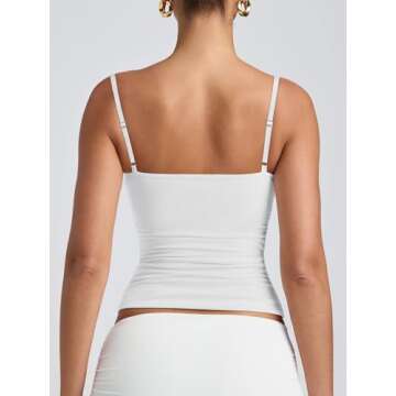 PINKMSTYLE Womens Double Lined Spaghetti Strap Tank Top Scoop Neck Sleeveless Basic Cami Shirts White Small