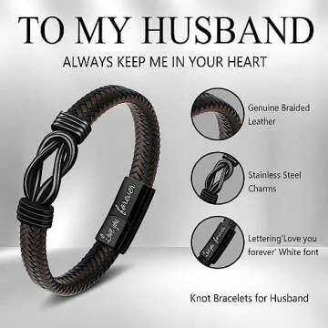 JoycuFF Gift for Husband Anniversary Birthday Gifts for Him from Wife, To My Husband Gift Ideas Knot Leather Bracelet for Men Always Linked Together Love You Forever To My Man Mens Leather Bracelets