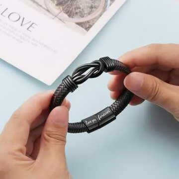 JoycuFF Gift for Husband Anniversary Birthday Gifts for Him from Wife, To My Husband Gift Ideas Knot Leather Bracelet for Men Always Linked Together Love You Forever To My Man Mens Leather Bracelets
