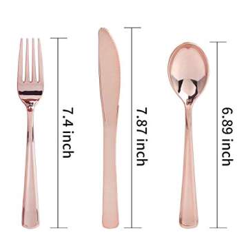 WDF 120 Pieces Rose Gold Plastic Silverware Set - Elegant Disposable Flatware for Weddings, Parties,...