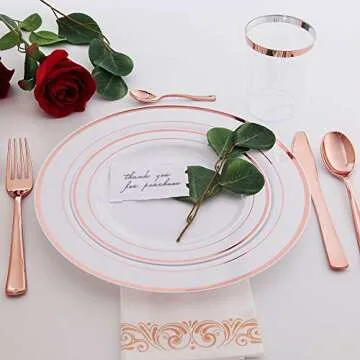 WDF 120 Piece Rose Gold Plastic Silverware Set for Parties