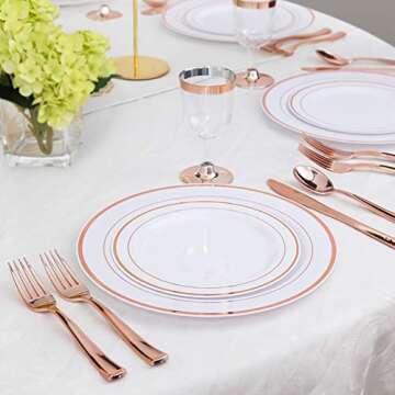 WDF 120 Piece Rose Gold Plastic Silverware Set for Parties