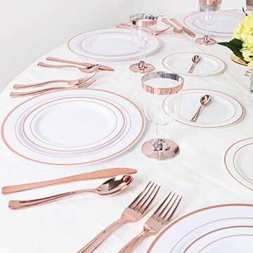 WDF 120 Piece Rose Gold Plastic Silverware Set for Parties