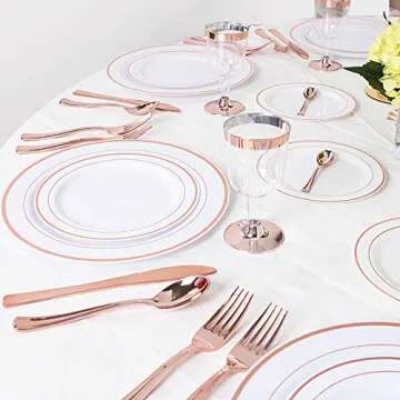 WDF 120 Piece Rose Gold Plastic Silverware Set for Parties
