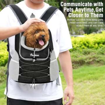Pawaboo Pet Dog Carrier Backpack, Puppy Dog Travel Front Carrier for Small Medium Dogs Cats, Adjustable Breathable Dog Carrying Backpack with Safety Strips for Hiking, Walking (Black M Up to 10 lbs)