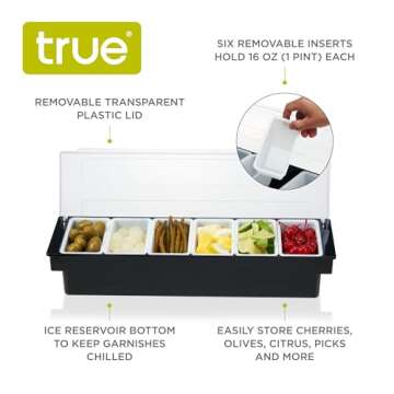 True Caddy with 6 Compartment and Lid Storing Garnishes, Fruits Olives Lemons, for Restaurants, Home...