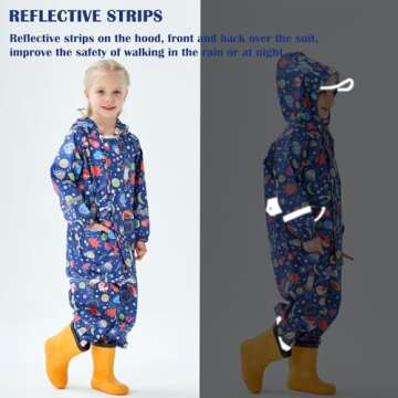 Kids Rain Suit - Cartoon Waterproof Coverall for Ages 8-10