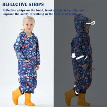 Kids Rain Suit - Cartoon Waterproof Coverall for Ages 8-10