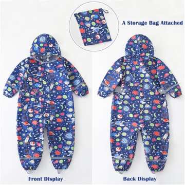 Kids Rain Suit - Cartoon Waterproof Coverall for Ages 8-10