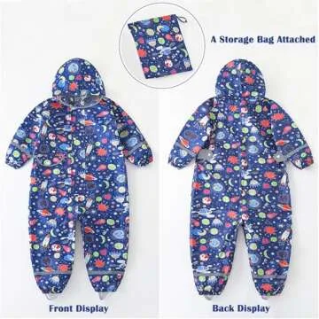 Kids Rain Suit - Cartoon Waterproof Coverall for Ages 8-10