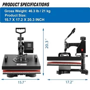 Topdeep Heat Press 15x15 Inch 8 in 1 Swing Away Machine