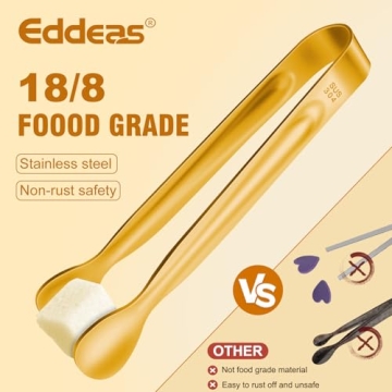 12PCS Mini Tongs For Serving, 2 Sizes 6 & 4 Inch Ice Tongs Mini Gold Sugar Stainless Steel Tong, Sma...