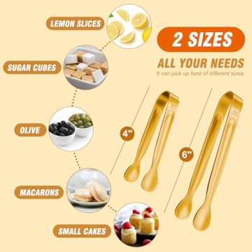 12PCS Mini Gold Serving Tongs for Appetizers, 6 & 4 Inch