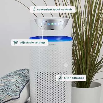 Homedics 5-in-1 UV-C Air Purifier - 360-Degree HEPA Filter for 1,659 Sq Ft, Extra Large Air Purifiers for Bedroom and Home, Essential Oil Pads, Built-In Timer, 5 Speed Settings for Large Rooms, White