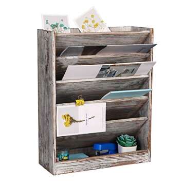 superbpag Wood Hanging File Organizer, 5 Tier Wall Mount Document Storage Rack, Mail Paper Organizer...