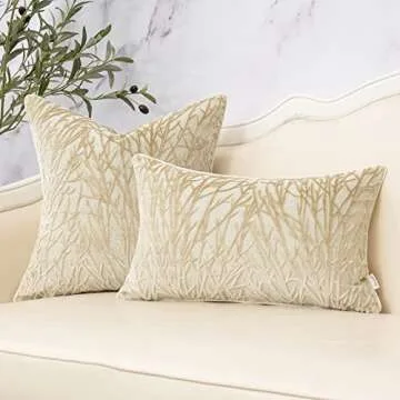 Yangest Beige Twigs Lumbar Throw Pillow Cover Branches Velvet Cushion Case Neutral Oblong Pillowcase for Sofa Couch Bedroom Living Room Home Decor, 12x20 Inch