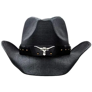 Woven Straw Cowboy Cowgirl Hat with Wide Brim