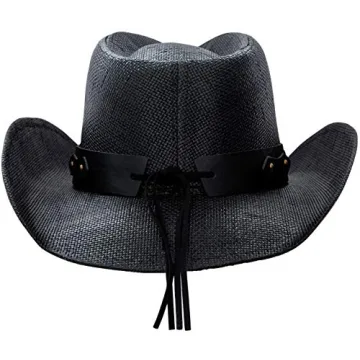 Woven Straw Cowboy Cowgirl Hat with Wide Brim