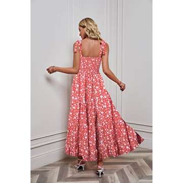 kinstell Women's Summer Boho Spaghetti Strap Square Neck Ruffle Casual Flowy Long Dress Beach Swing Party Maxi Dress