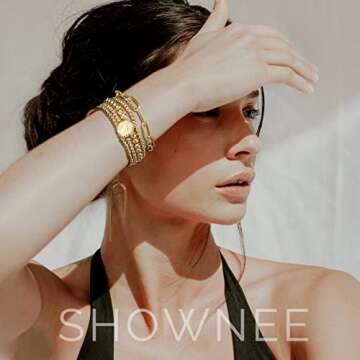 shownee Gold Beaded Bracelet for Women - 14K Real Gold Plated Bead Bracelet Stretchable Elastic Chai...