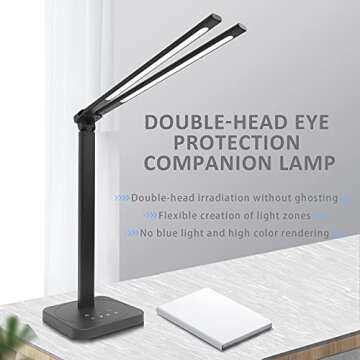 SICCOO LED Double Head Desk Lamp,Double Swing-arm Table Lamps, Piano Lamp,Adjustable Brightness Color Temperature ，for Home/Reading/Offices/Bedrooms/Dormitories