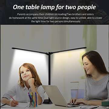 SICCOO LED Double Head Desk Lamp,Double Swing-arm Table Lamps, Piano Lamp,Adjustable Brightness Color Temperature ，for Home/Reading/Offices/Bedrooms/Dormitories