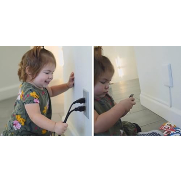 Sleek Socket No Shock Child & Pet Protector Outlet Concealer with Protective Cord Clips, Flat Extension Cord with 3 Outlets Power Strip (Safeguards Toddlers and Pets from Chewing Dangerous Cords)